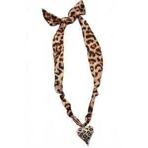 NEW WALL TO WALL leopard knotted scarf layering necklace with leopard heart char